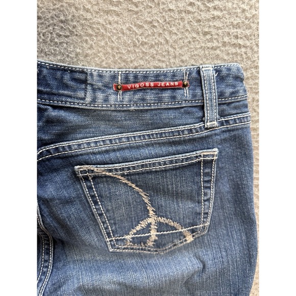 Vigoss Jeans Womens 9/10 Blue Capri Thick Stitch Distressed Rockabilly Biker - Picture 7 of 10